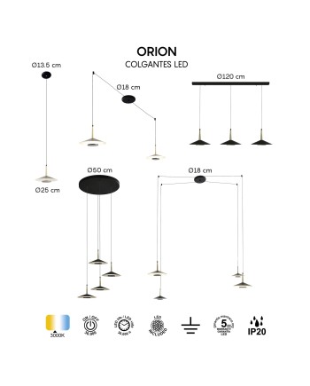 ORION * LÁMPARA LINEAL NEGRO/CUERO 3L LED  24W 3000K